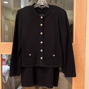 St. John Basics Collection Knit Jacket Skirt Set Black